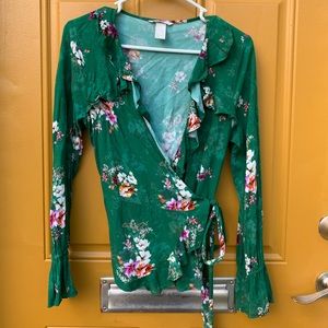 H&M Green floral cross body blouse